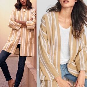 Eileen Fisher Women’s Organic Cotton Striped  Cardigan Jacket Kimono Beige S/M